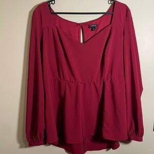 Torrid - Wine Red Long-Sleeve Peplum Blouse